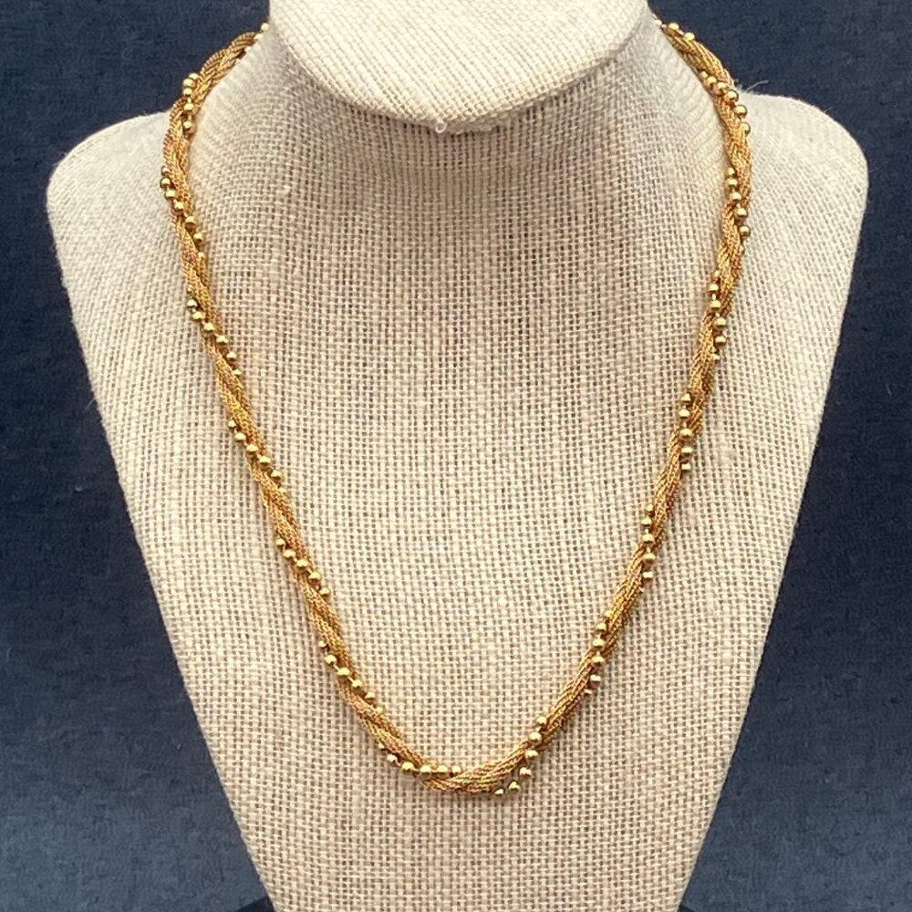 Avon Twisted Gold Beaded Necklace 18 In Multi-Strand Mesh Retro Vintage